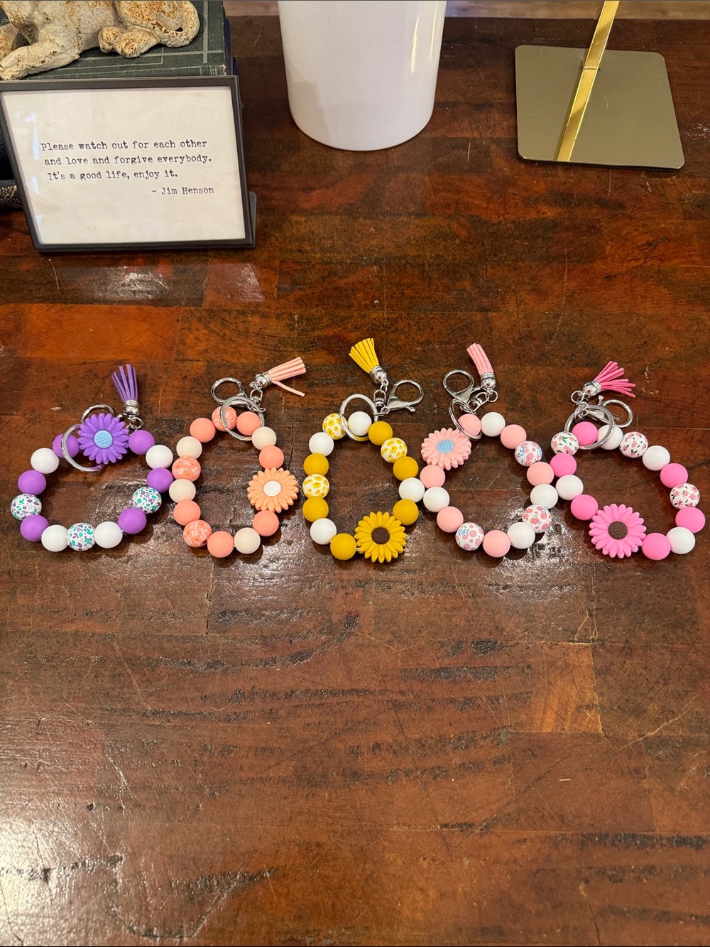 Beaded Daisy Keychain Bracelet - Pink, Purple, Yellow, Coral